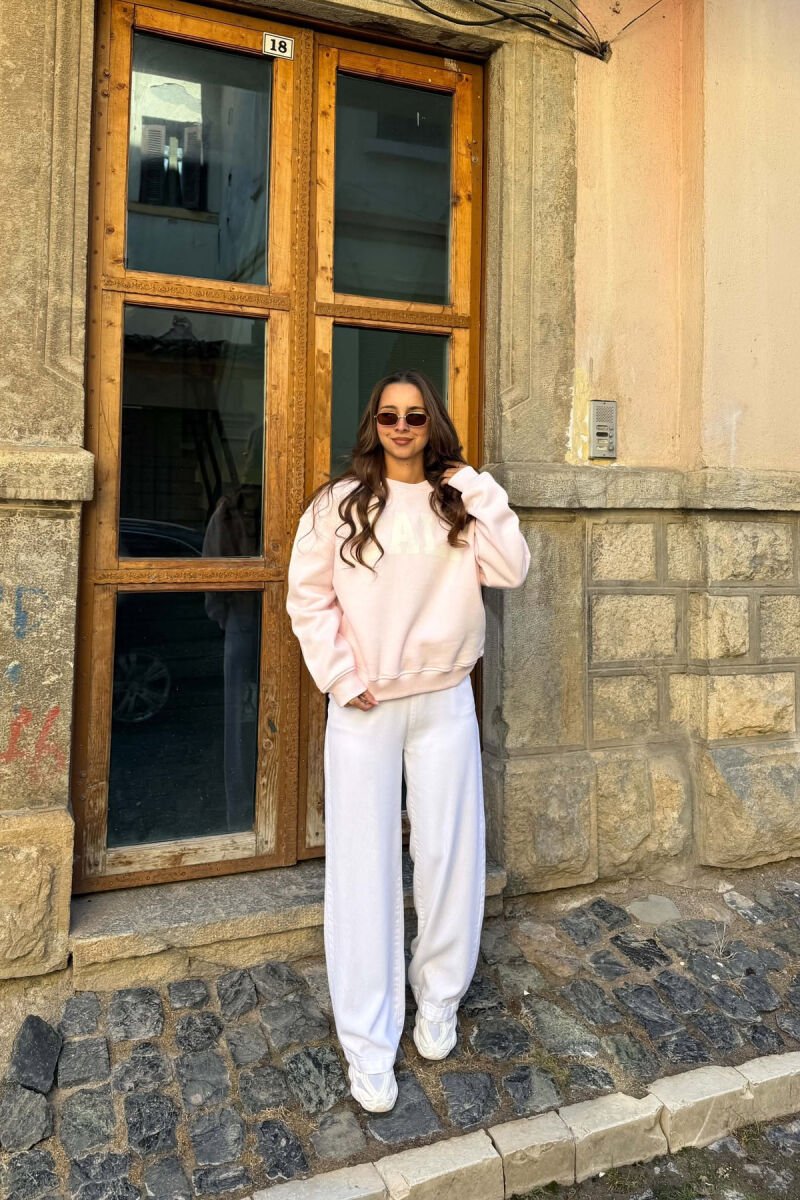 ONE COLOR FRONT WRITTINGS FLUFFY WOMAN SWEATSHIRT PINK/ROZE - 4