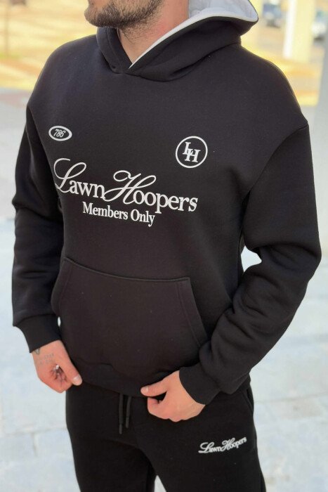 ONE COLOR FRONT WRITTINGS HOODIE+JOGGERS MEN SET BLACK/ E ZEZE - 2