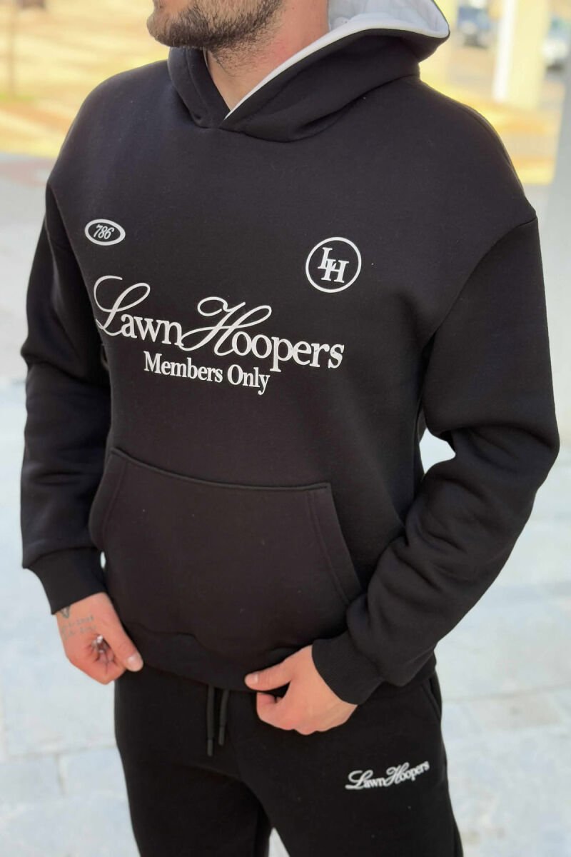 ONE COLOR FRONT WRITTINGS HOODIE+JOGGERS MEN SET BLACK/ E ZEZE - 2