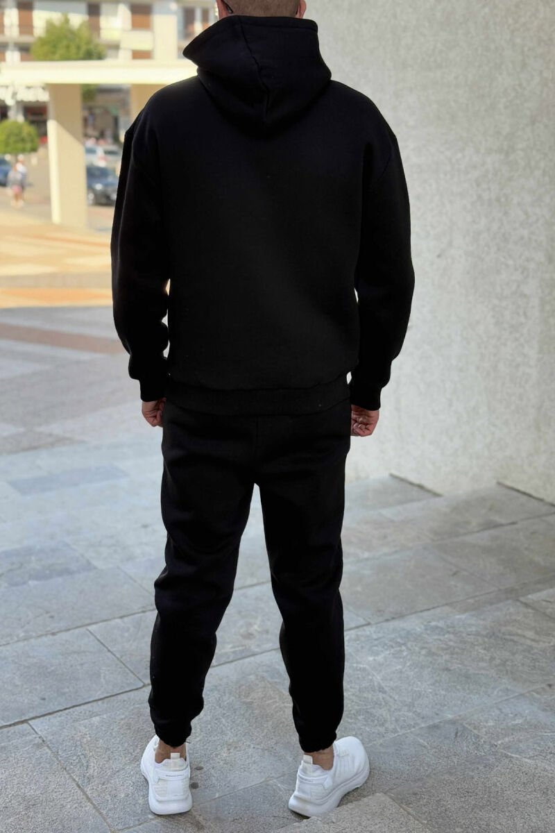 ONE COLOR FRONT WRITTINGS HOODIE+JOGGERS MEN SET BLACK/ E ZEZE - 5