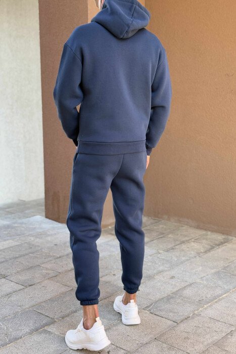 ONE COLOR FRONT WRITTINGS HOODIE+JOGGERS MEN SET BLUE/BLU - 4