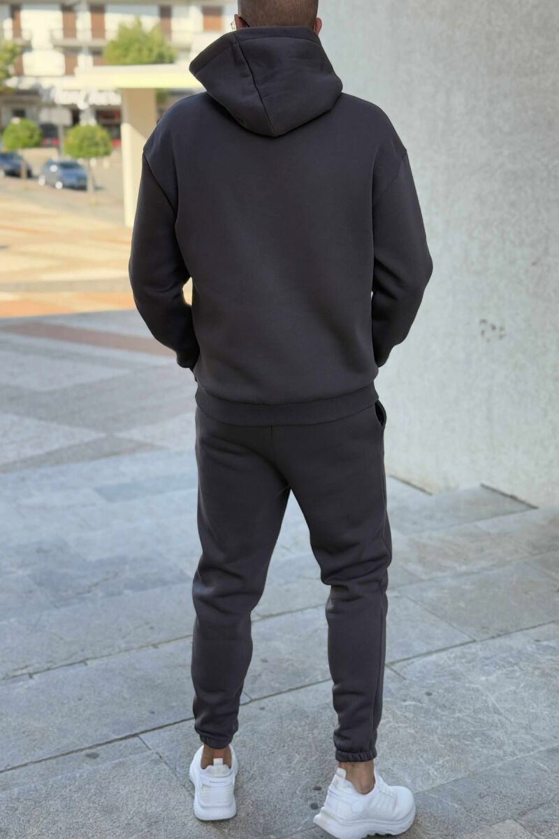 ONE COLOR FRONT WRITTINGS HOODIE+JOGGERS MEN SET DARK GREY/GEE - 3