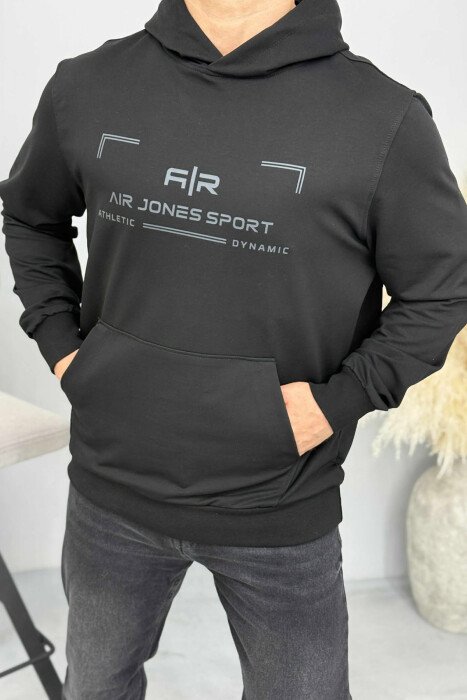 ONE COLOR FRONT WRITTINGS MEN HOODIE BLACK/ E ZEZE 