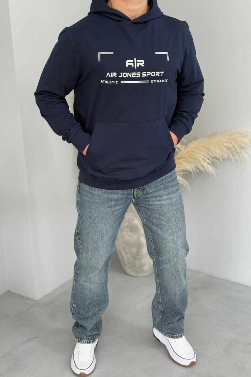 ONE COLOR FRONT WRITTINGS MEN HOODIE BLUE/BLU - 2