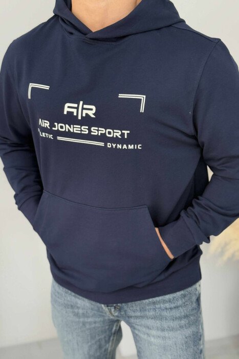 ONE COLOR FRONT WRITTINGS MEN HOODIE BLUE/BLU - 1