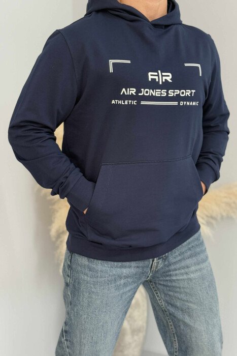 ONE COLOR FRONT WRITTINGS MEN HOODIE BLUE/BLU - 3