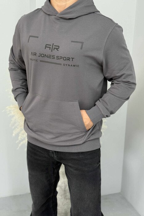 ONE COLOR FRONT WRITTINGS MEN HOODIE DARK GREY/GEE 