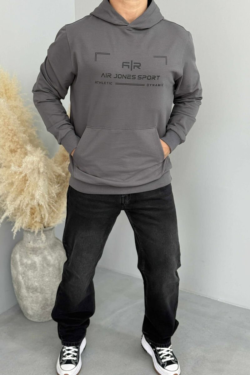 ONE COLOR FRONT WRITTINGS MEN HOODIE DARK GREY/GEE - 2