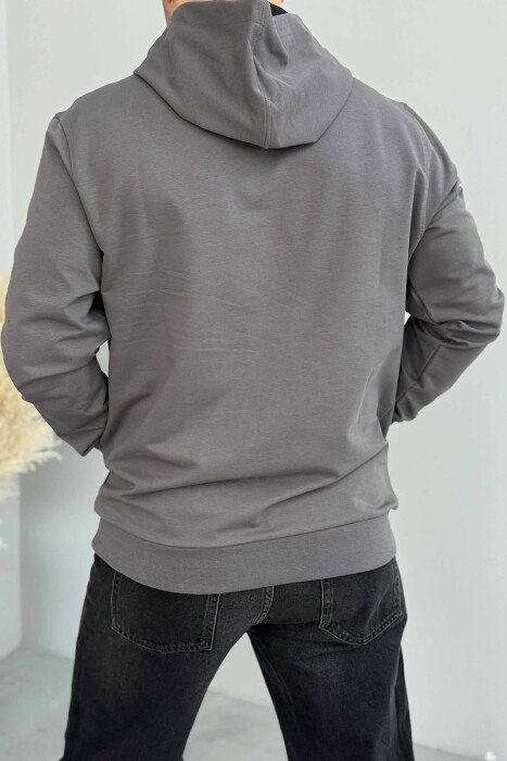ONE COLOR FRONT WRITTINGS MEN HOODIE DARK GREY/GEE - 3