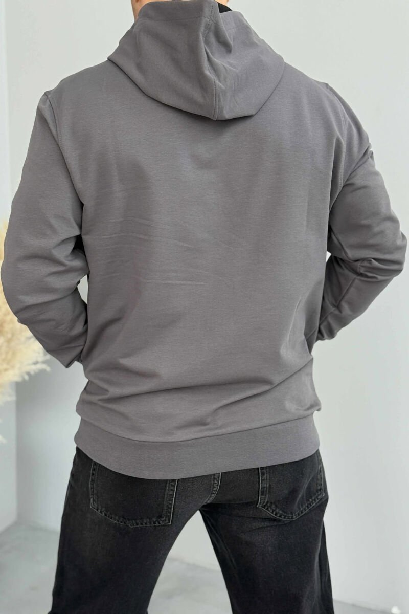 ONE COLOR FRONT WRITTINGS MEN HOODIE DARK GREY/GEE - 3