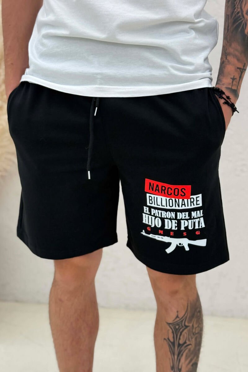 ONE COLOR FRONT WRITTINGS MEN SHORT SWEATPANTS BLACK/ E ZEZE - 3