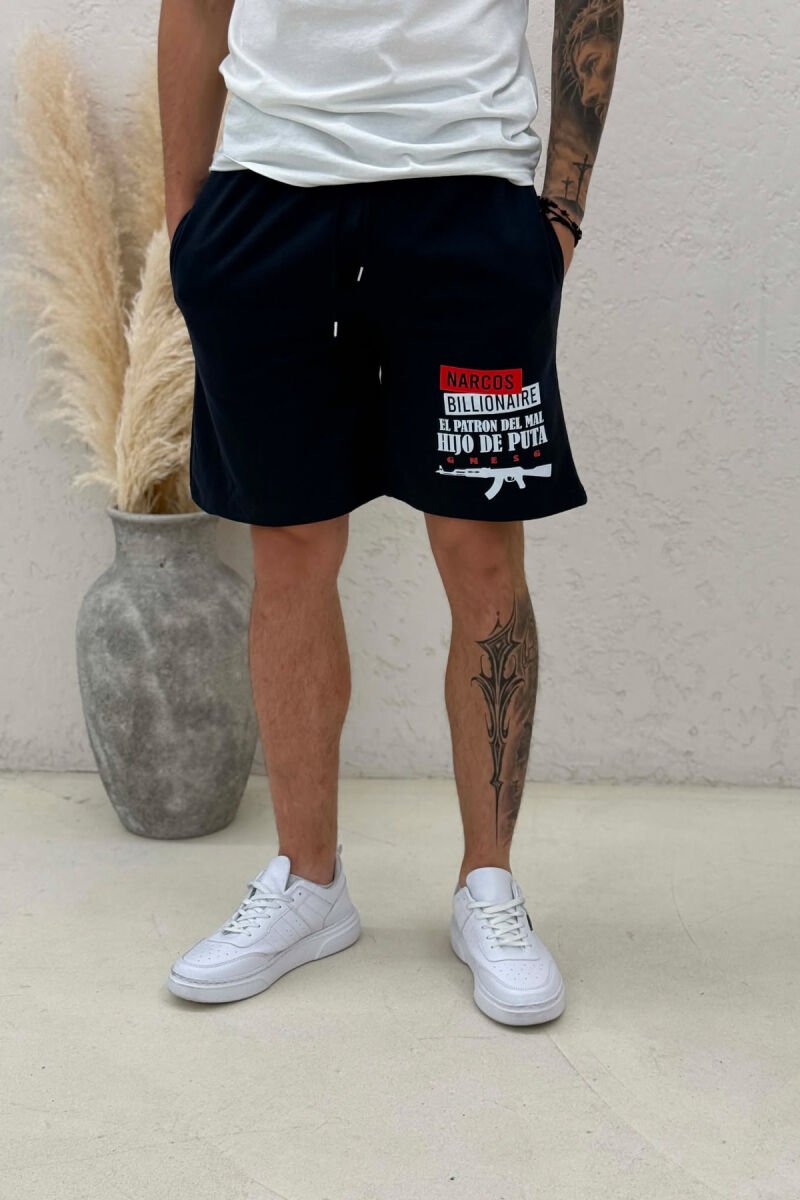 ONE COLOR FRONT WRITTINGS MEN SHORT SWEATPANTS BLUE/BLU - 2