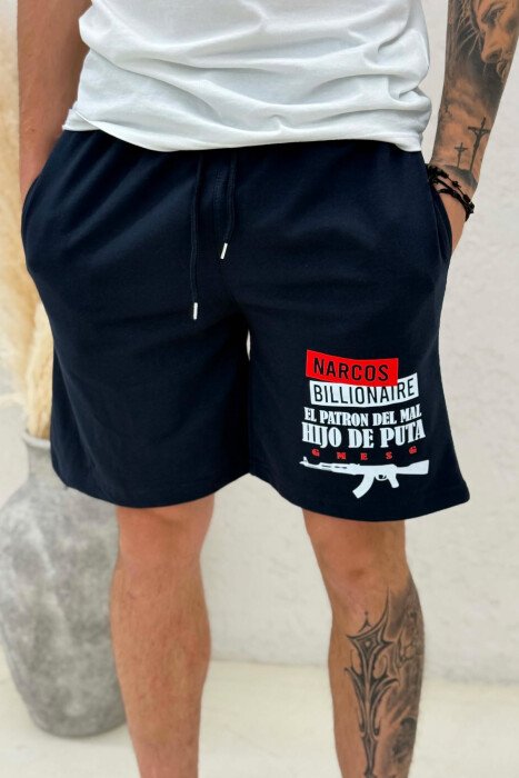 ONE COLOR FRONT WRITTINGS MEN SHORT SWEATPANTS BLUE/BLU - 4