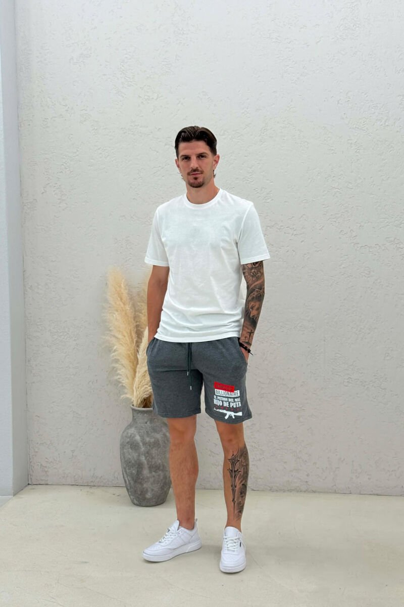 ONE COLOR FRONT WRITTINGS MEN SHORT SWEATPANTS DARK GREY/GEE - 1