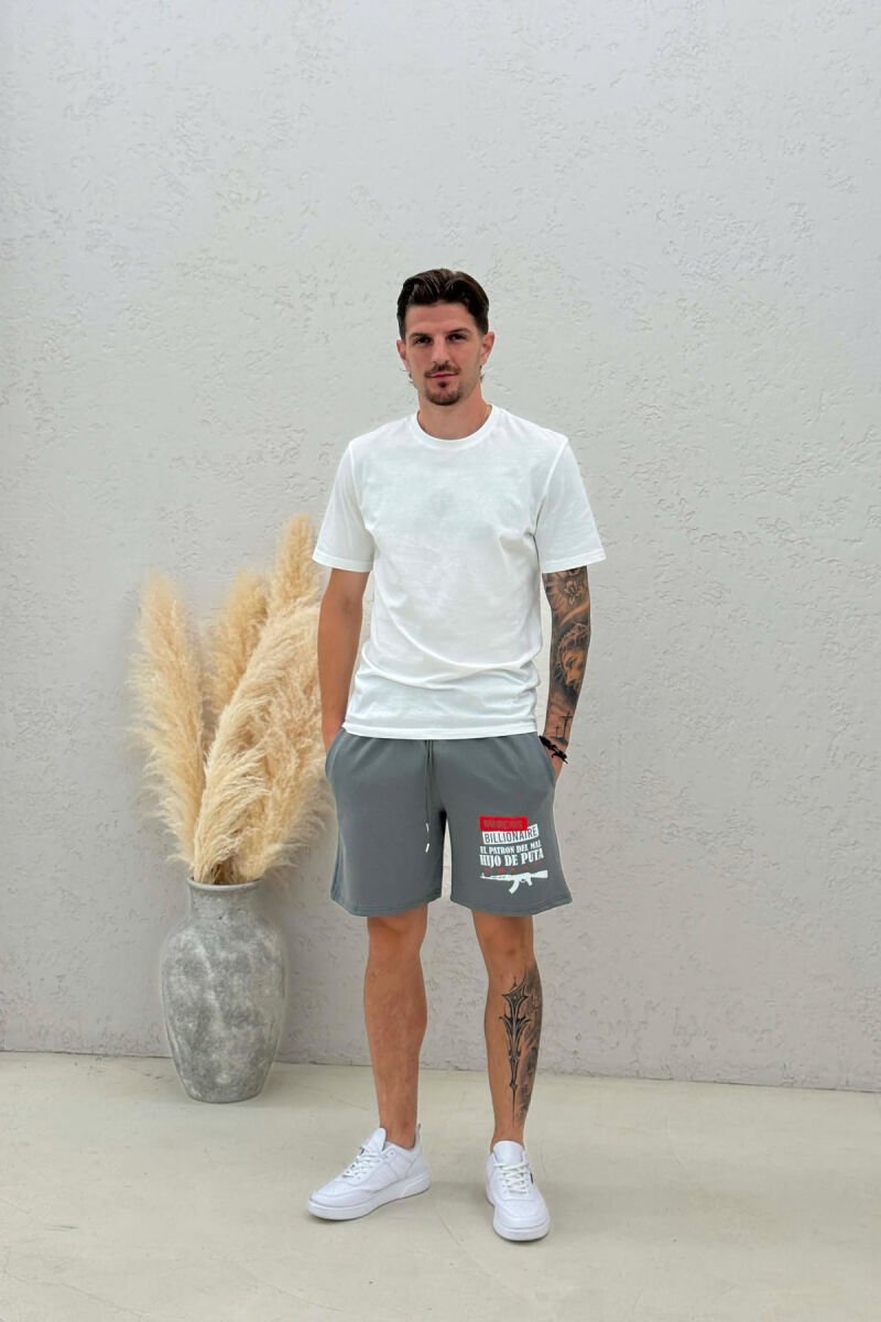 ONE COLOR FRONT WRITTINGS MEN SHORT SWEATPANTS GREY ASH/GRI HIRI - 1