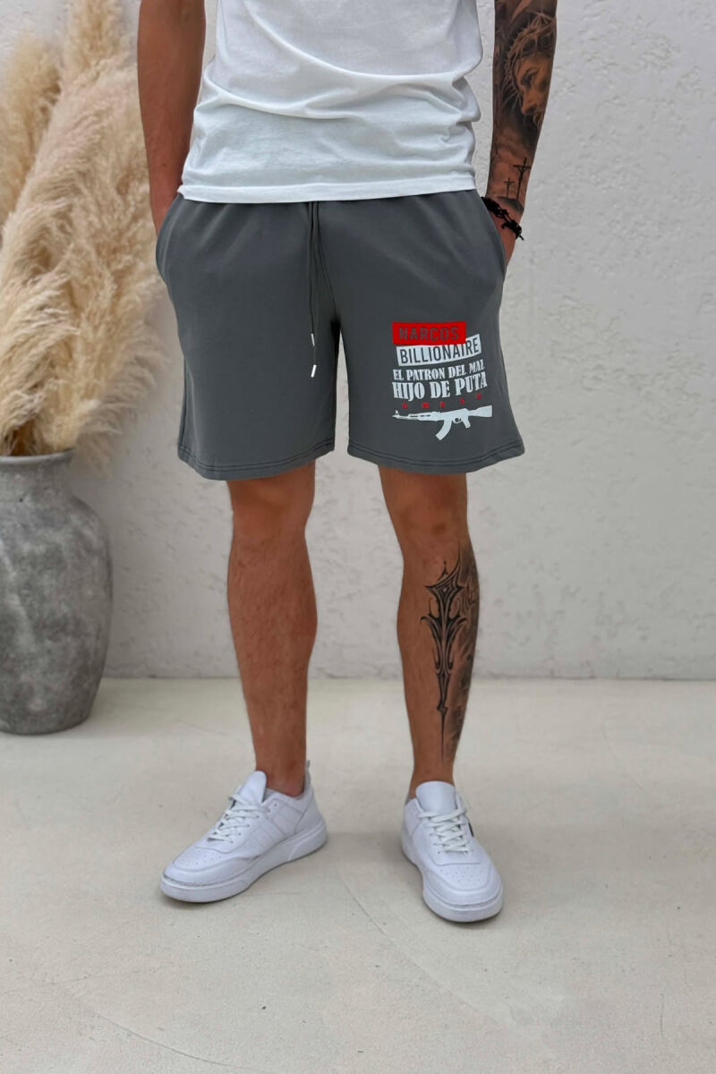 ONE COLOR FRONT WRITTINGS MEN SHORT SWEATPANTS GREY ASH/GRI HIRI - 2