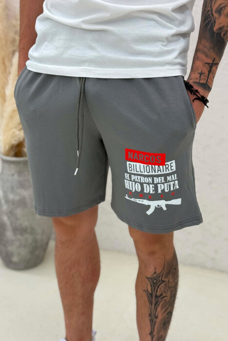 ONE COLOR FRONT WRITTINGS MEN SHORT SWEATPANTS GREY ASH/GRI HIRI - 4