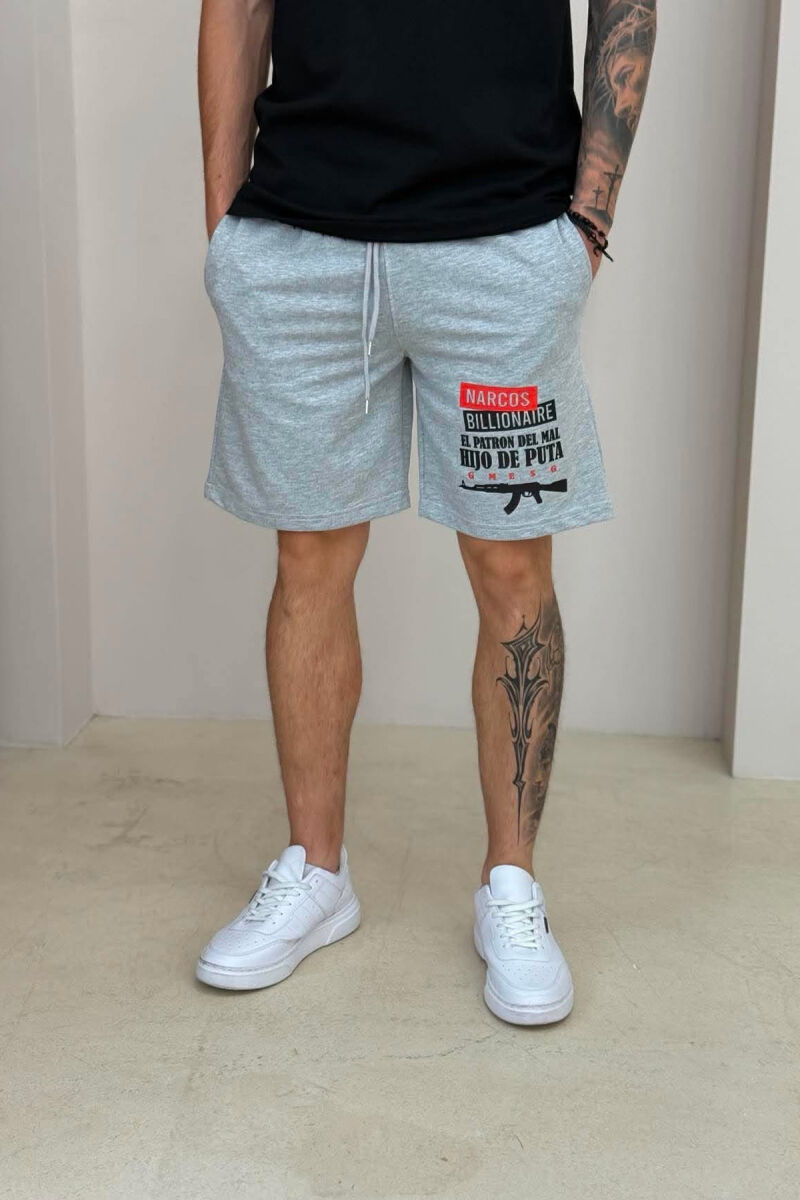 ONE COLOR FRONT WRITTINGS MEN SHORT SWEATPANTS GREY/GRI - 2
