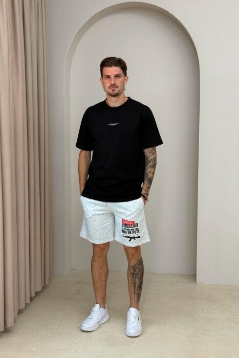 ONE COLOR FRONT WRITTINGS MEN SHORT SWEATPANTS LIGHT GREY/GZ - KLAUDIO FASHION