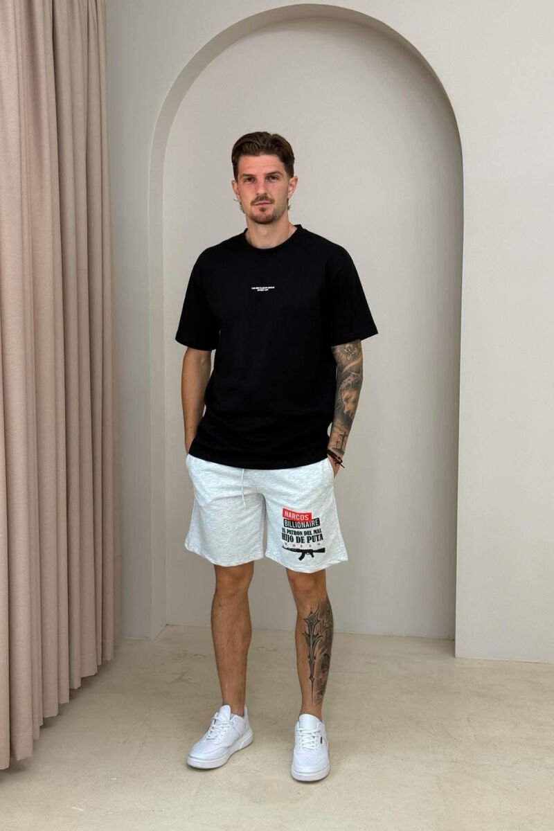 ONE COLOR FRONT WRITTINGS MEN SHORT SWEATPANTS LIGHT GREY/GZ - 1