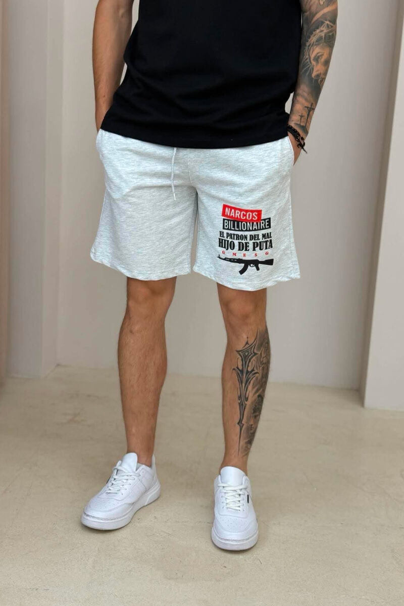 ONE COLOR FRONT WRITTINGS MEN SHORT SWEATPANTS LIGHT GREY/GZ - 2