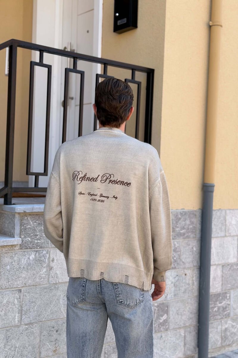 ONE COLOR FRONT WRITTINGS MEN SWEATER BEIGE/BEZHE - 3
