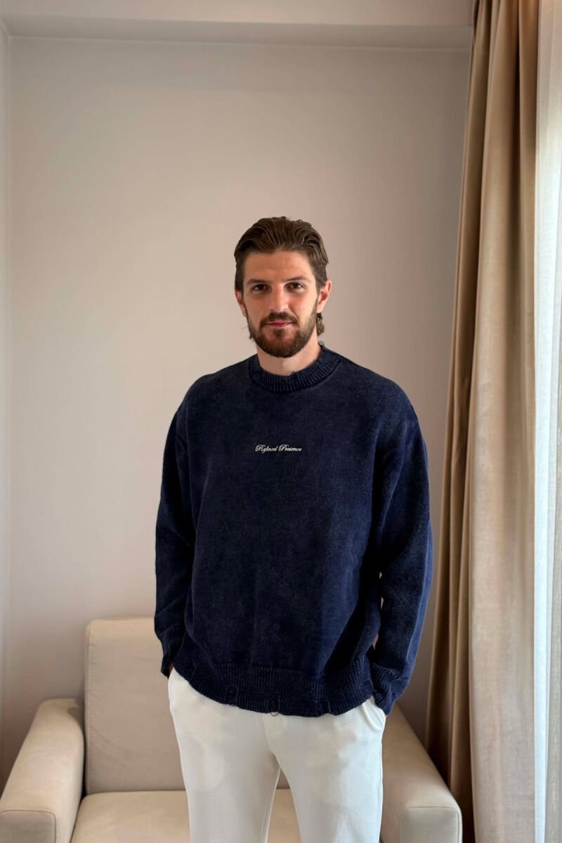 ONE COLOR FRONT WRITTINGS MEN SWEATER BLUE/BLU - 1