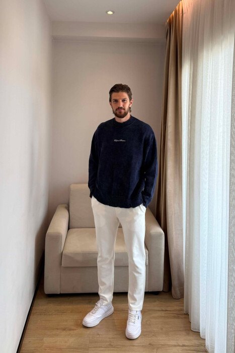 ONE COLOR FRONT WRITTINGS MEN SWEATER BLUE/BLU - 2