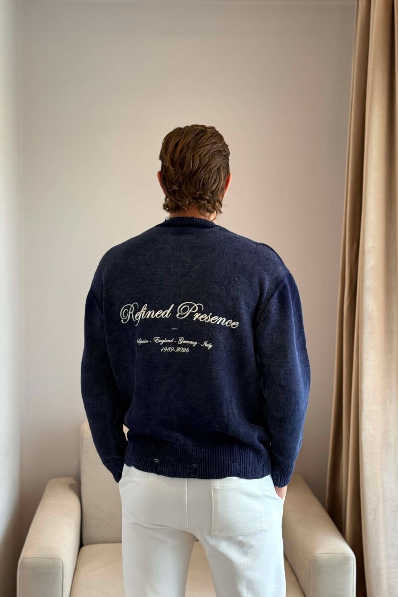 ONE COLOR FRONT WRITTINGS MEN SWEATER BLUE/BLU - 3