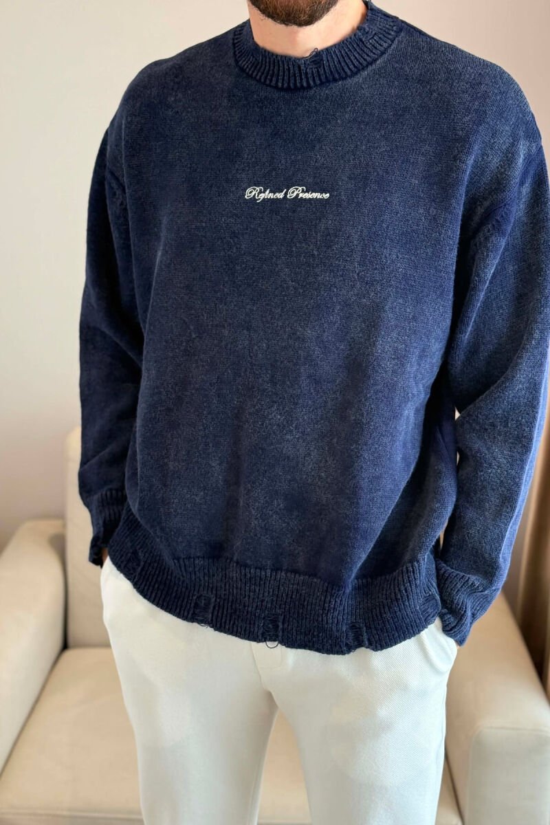 ONE COLOR FRONT WRITTINGS MEN SWEATER BLUE/BLU - 4