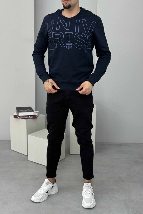 ONE COLOR FRONT WRITTINGS MEN SWEATSHIRT DARK BLUE/BEE 