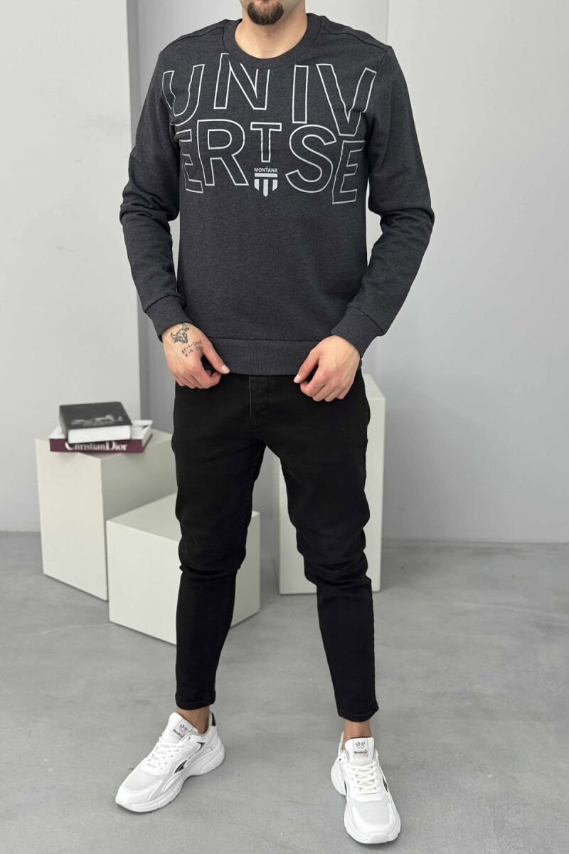 ONE COLOR FRONT WRITTINGS MEN SWEATSHIRT DARK GREY/GEE - 1