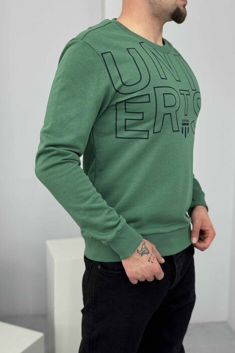 ONE COLOR FRONT WRITTINGS MEN SWEATSHIRT GREEN/JESHILE - 3