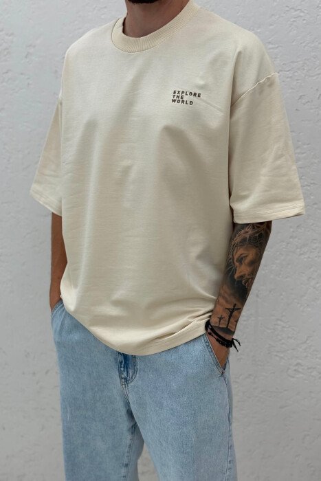 ONE COLOR FRONT WRITTINGS MEN T-SHIRT BEIGE/BEZHE - 2