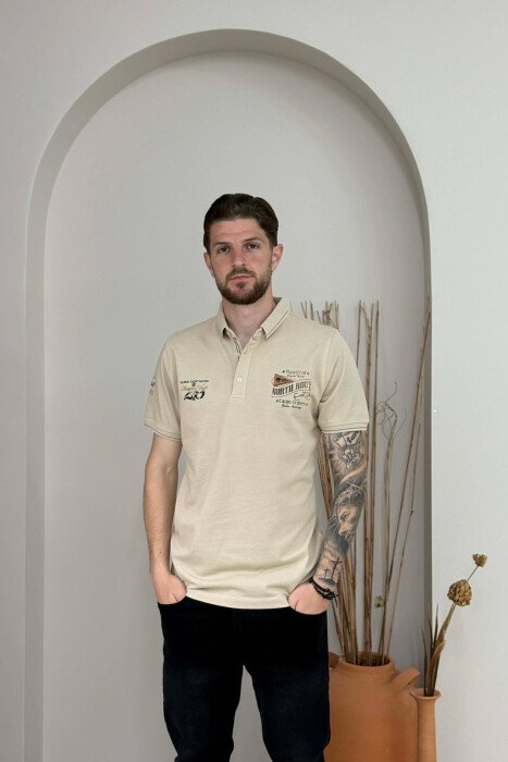 ONE COLOR FRONT WRITTINGS MEN T-SHIRT BEIGE/BEZHE - 1