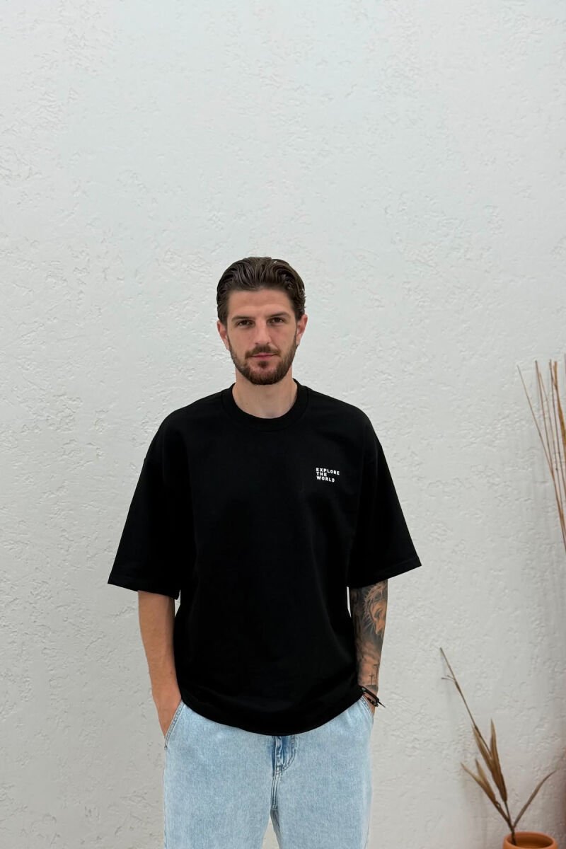 ONE COLOR FRONT WRITTINGS MEN T-SHIRT BLACK/ E ZEZE - 1