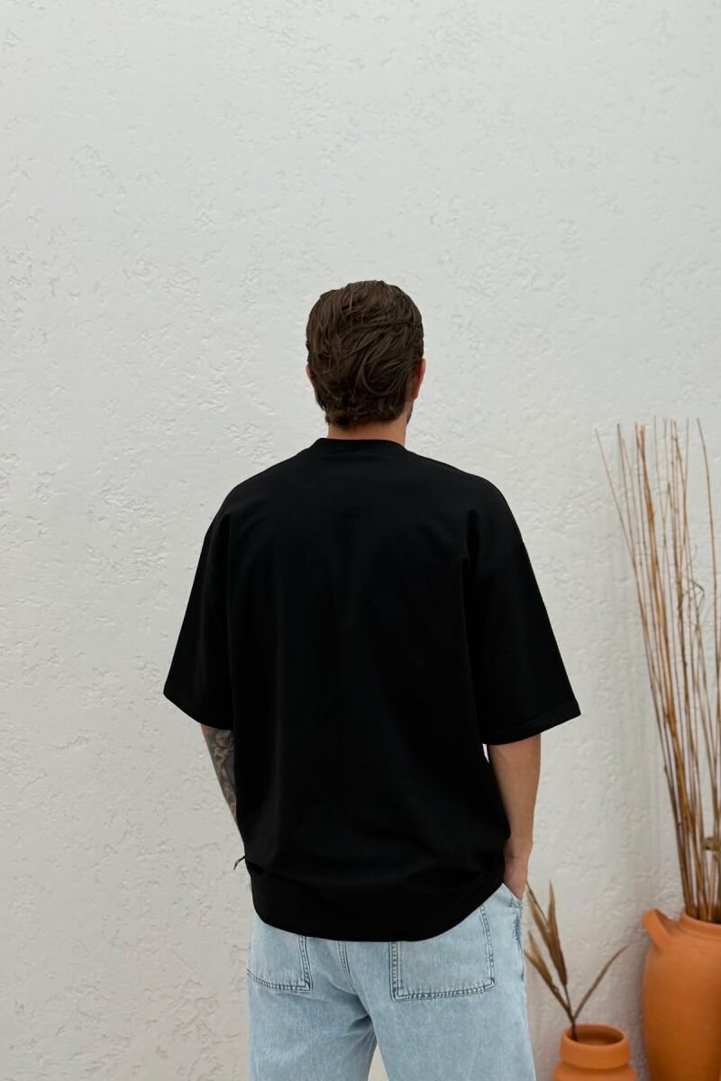 ONE COLOR FRONT WRITTINGS MEN T-SHIRT BLACK/ E ZEZE - 4