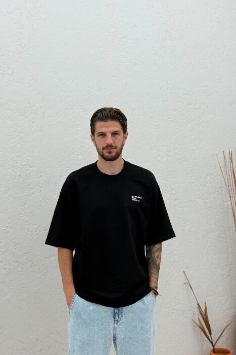 ONE COLOR FRONT WRITTINGS MEN T-SHIRT BLACK/ E ZEZE - 