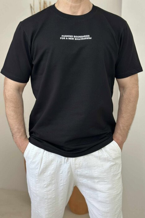 ONE COLOR FRONT WRITTINGS MEN T-SHIRT BLACK/ E ZEZE - KLAUDIO FASHION