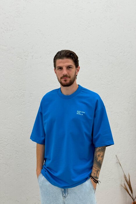 ONE COLOR FRONT WRITTINGS MEN T-SHIRT BLUE/BLU - 1