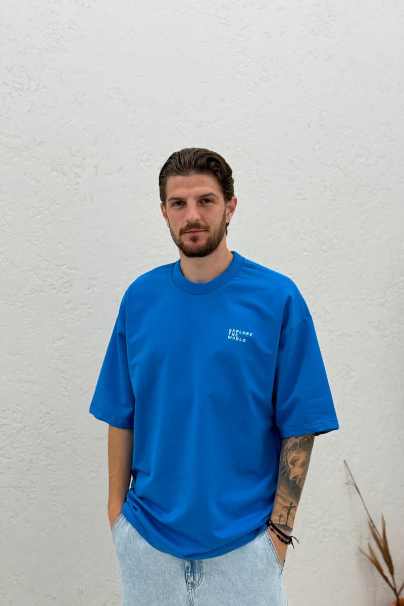 ONE COLOR FRONT WRITTINGS MEN T-SHIRT BLUE/BLU - 1