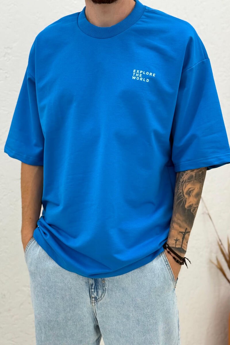 ONE COLOR FRONT WRITTINGS MEN T-SHIRT BLUE/BLU - 2