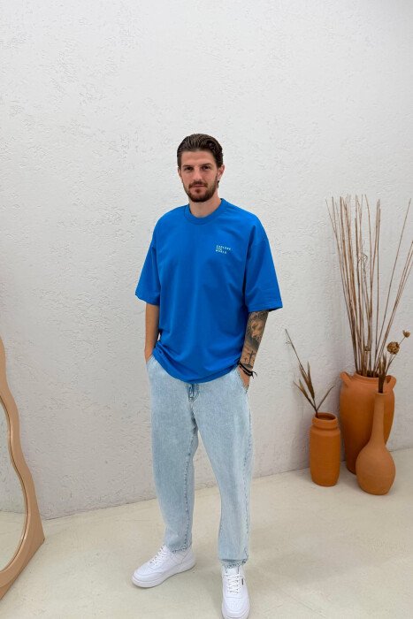 ONE COLOR FRONT WRITTINGS MEN T-SHIRT BLUE/BLU - 3