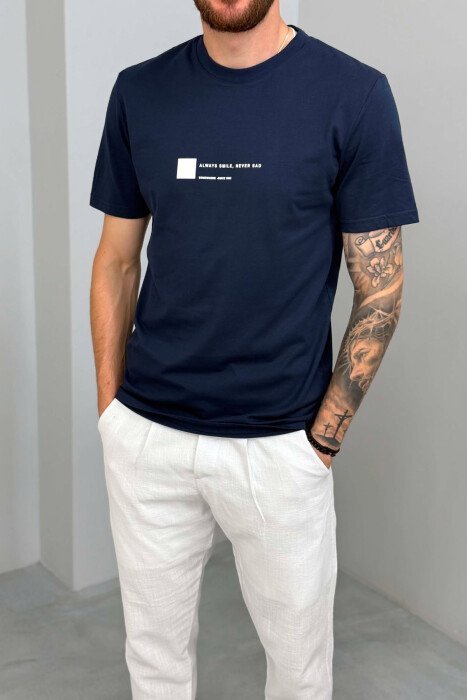 ONE COLOR FRONT WRITTINGS MEN T-SHIRT BLUE/BLU - 4