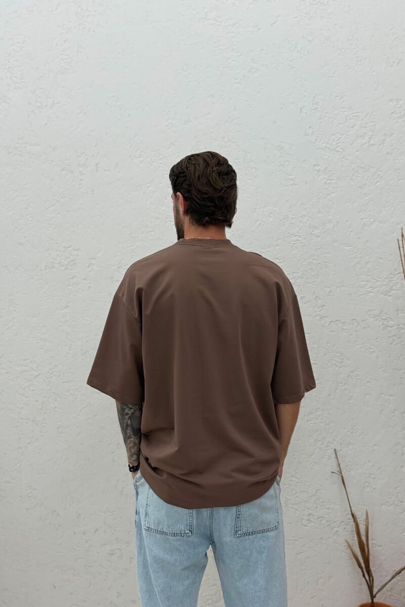 ONE COLOR FRONT WRITTINGS MEN T-SHIRT BROWN/KAFE - 4