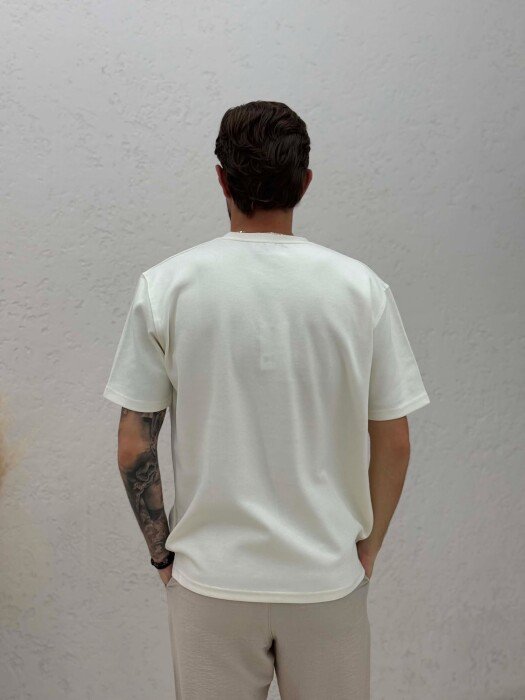 ONE COLOR FRONT WRITTINGS MEN T-SHIRT CREAM/KREM - 2