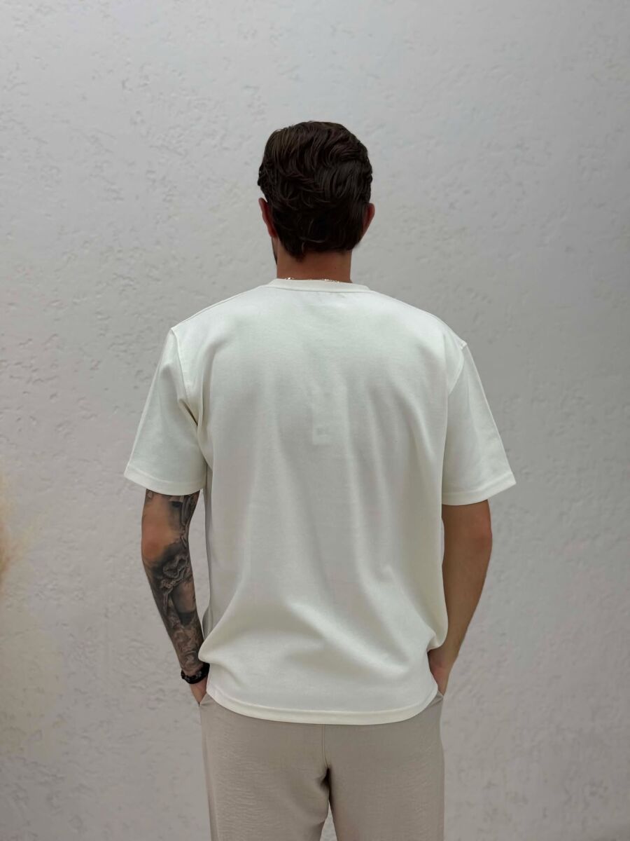 ONE COLOR FRONT WRITTINGS MEN T-SHIRT CREAM/KREM - 2