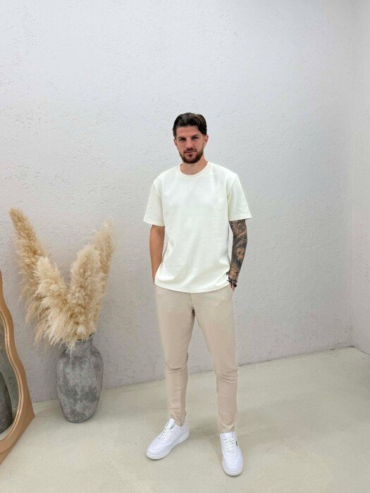 ONE COLOR FRONT WRITTINGS MEN T-SHIRT CREAM/KREM - 3