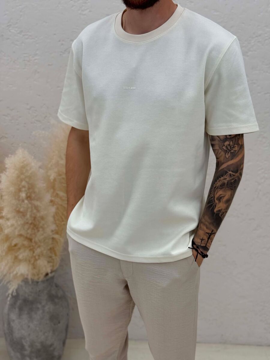 ONE COLOR FRONT WRITTINGS MEN T-SHIRT CREAM/KREM - 4
