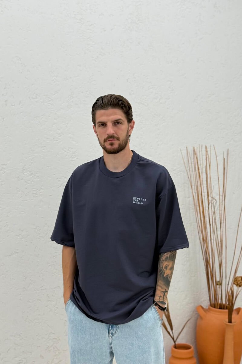 ONE COLOR FRONT WRITTINGS MEN T-SHIRT DARK GREY/GEE - 1